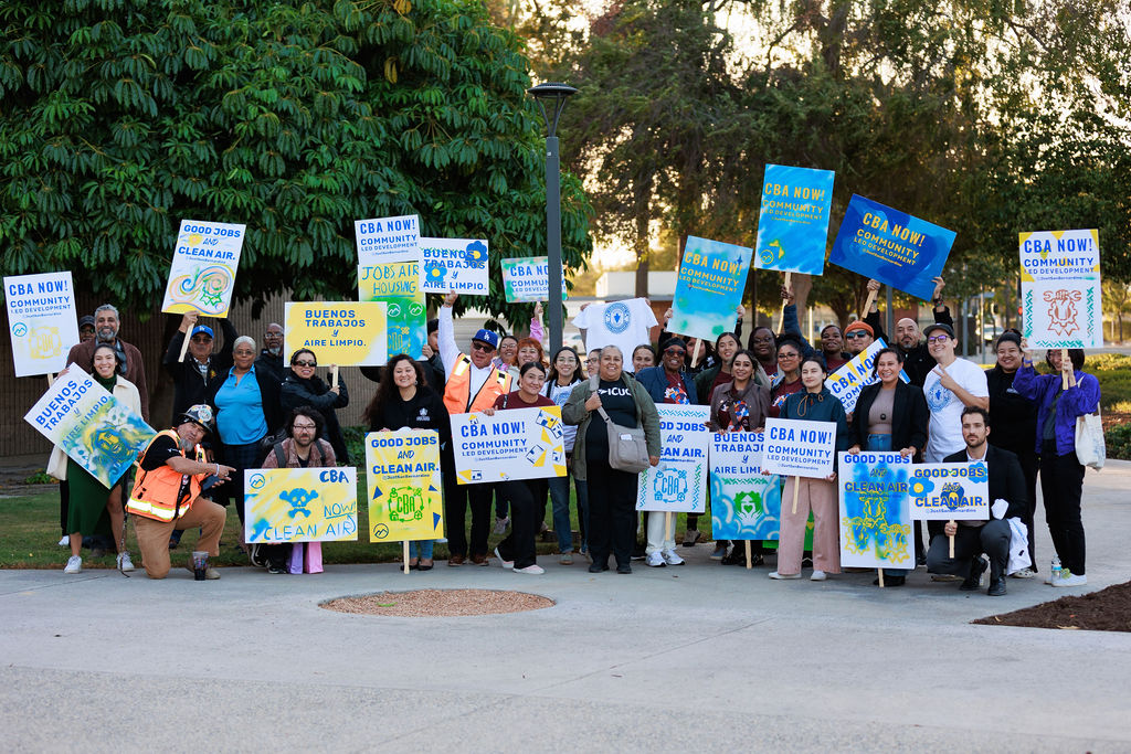 Just SB collaborative members advocating for a community benefits agreement at the San Bernardino City Council Meeting, November 6, 2024. Photo by Gilbert Gonzalez/@thvtkidg